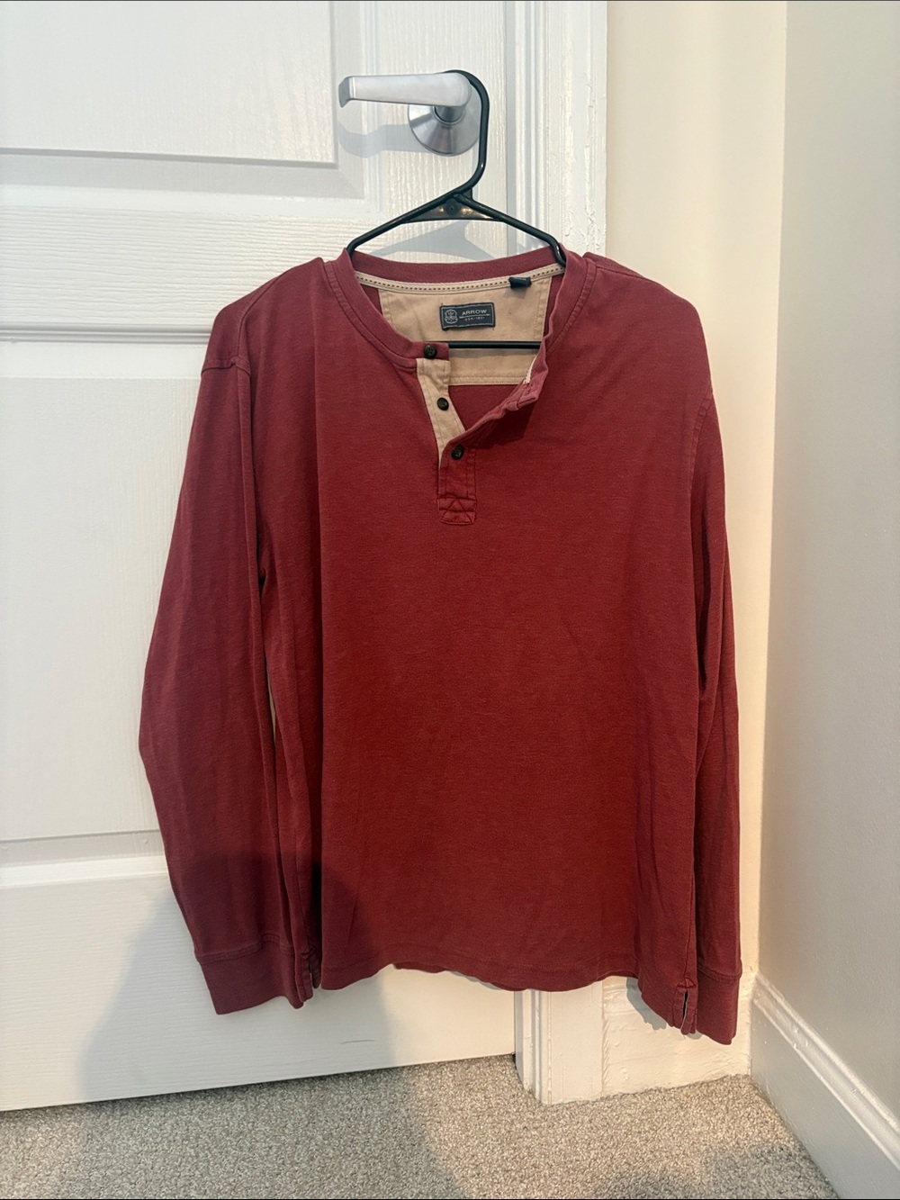 Men's Red Henley Long Sleeve Shirt